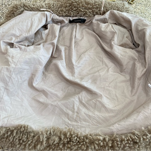 ZARA TEDDY MONGOLIAN CURLY FAUX FUR TAN TEDDY CROP OVERSIZED JACKET SIZE SMALL - Picture 7 of 11